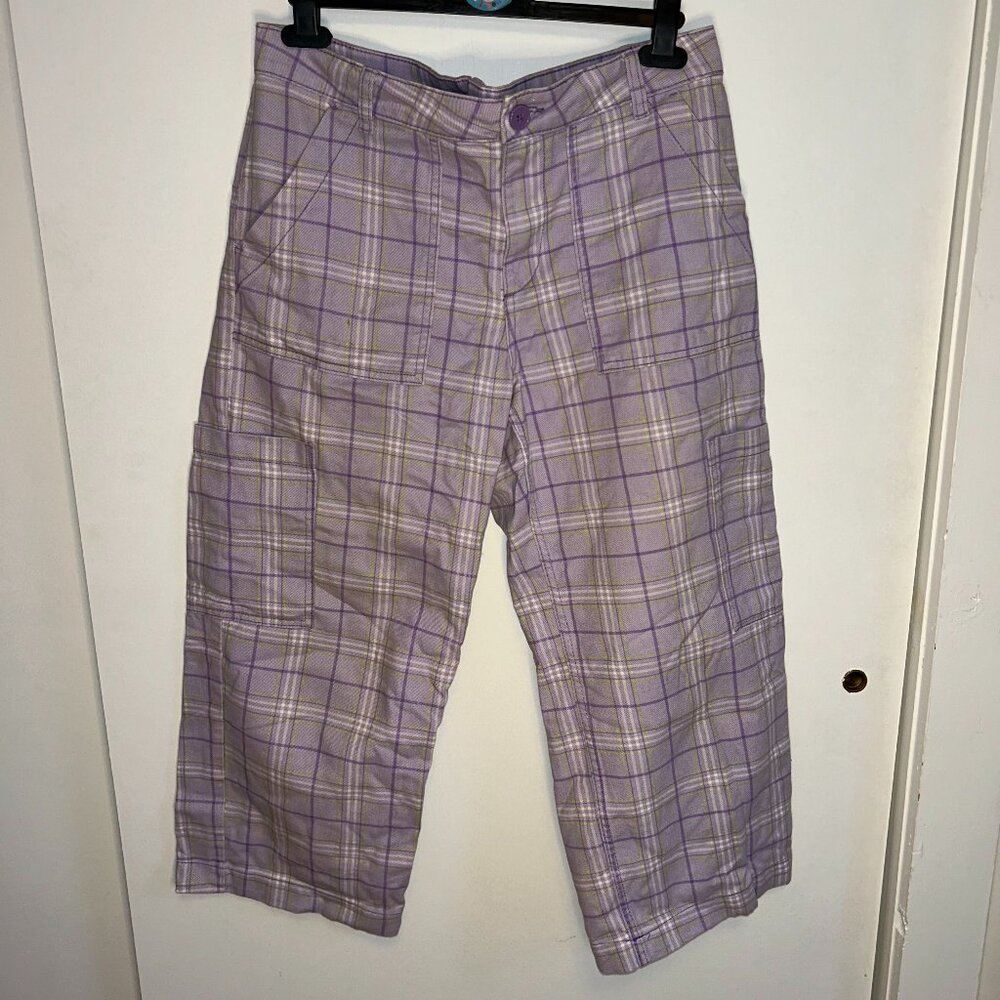 Adorable Purple and Green Plaid Wide Leg Cargo Pants100% cotton H&M Size 8